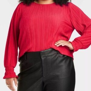 Plus size long sleeve plisse blouse